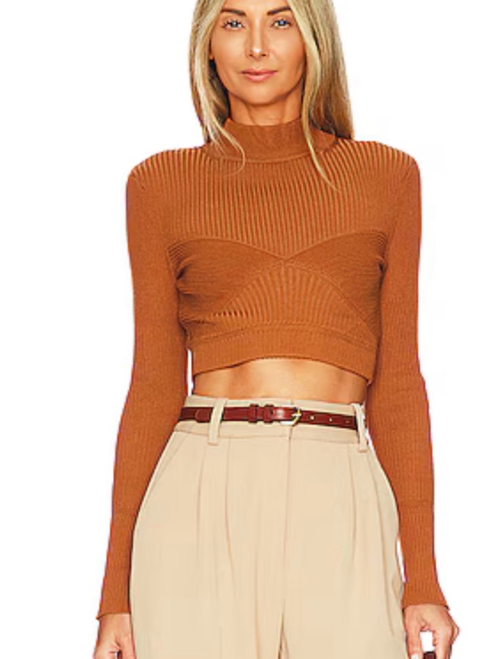 NWT REVOLVE NBD Cropped Ribbed Turtleneck Sweater in Rust